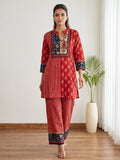 Red Zari Work Crepe Kurta
