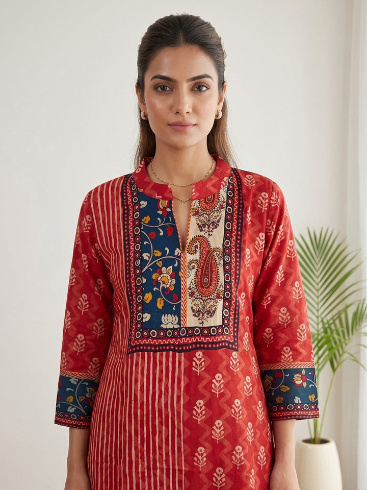 Red Zari Work Crepe Kurta