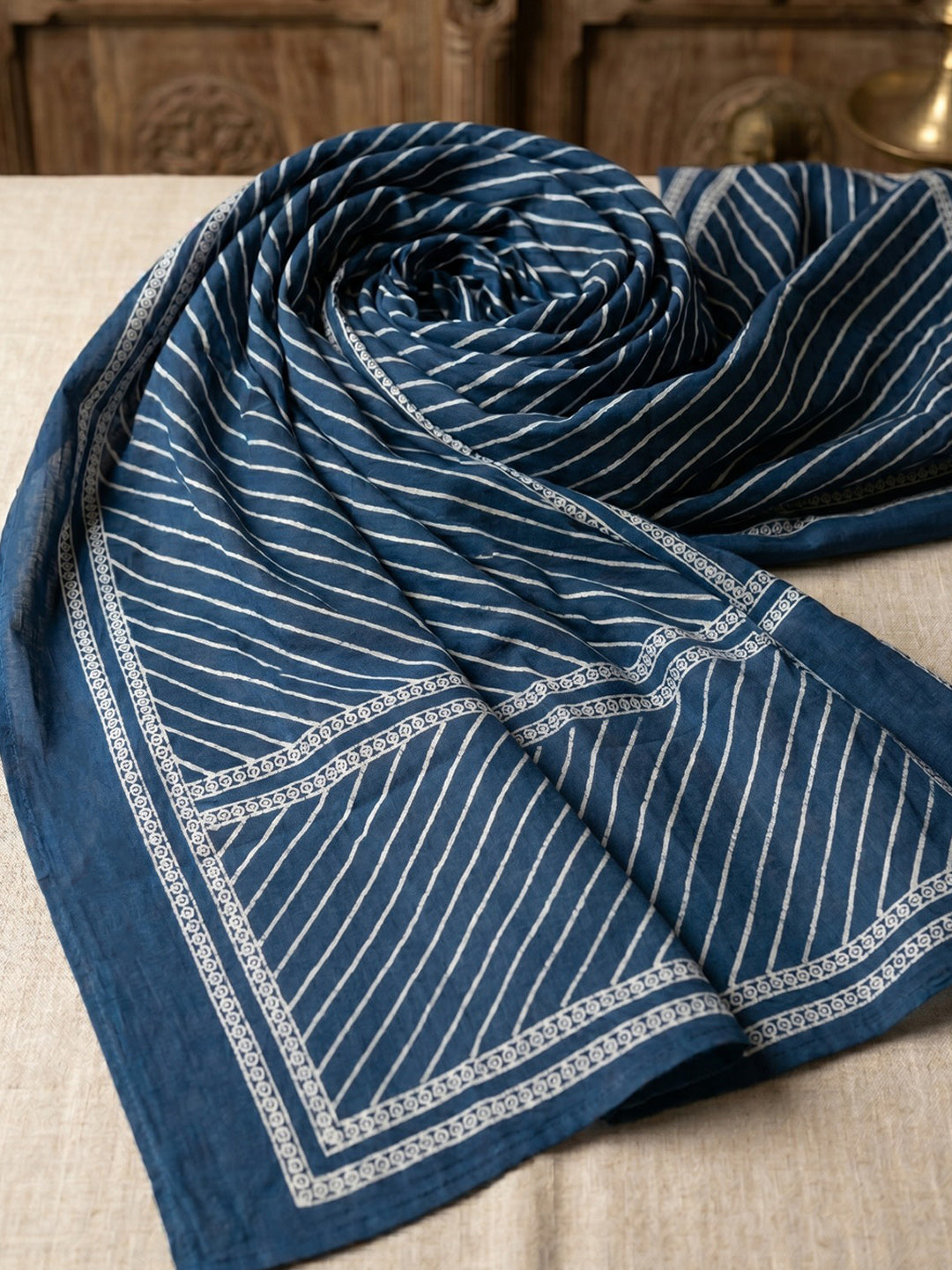 Blue Printed Cotton Blend Kurta With Pant & Dupatta