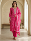 Rani Printed Cotton Blend Kurta With Pant & Dupatta
