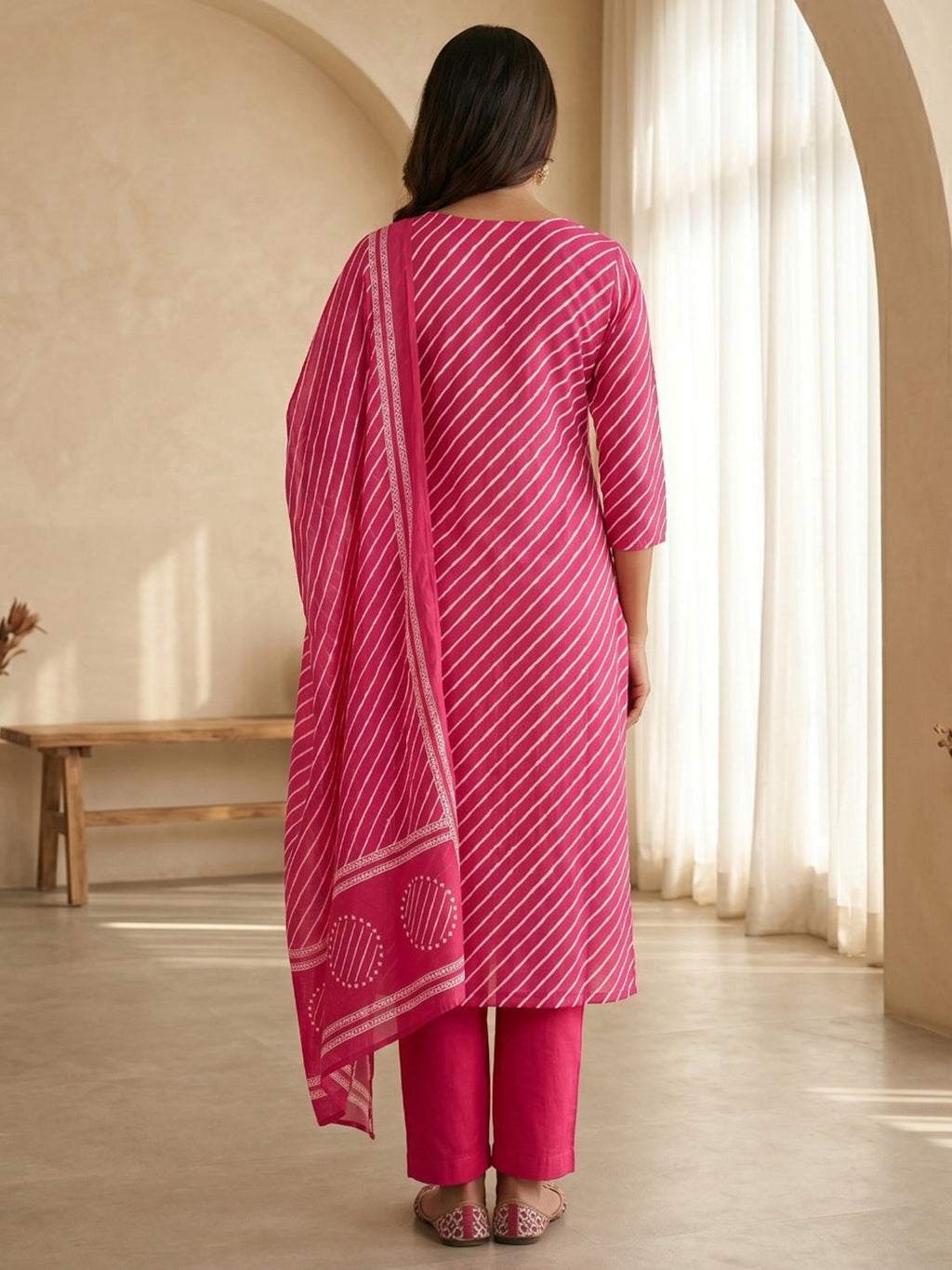 Rani Printed Cotton Blend Kurta With Pant & Dupatta
