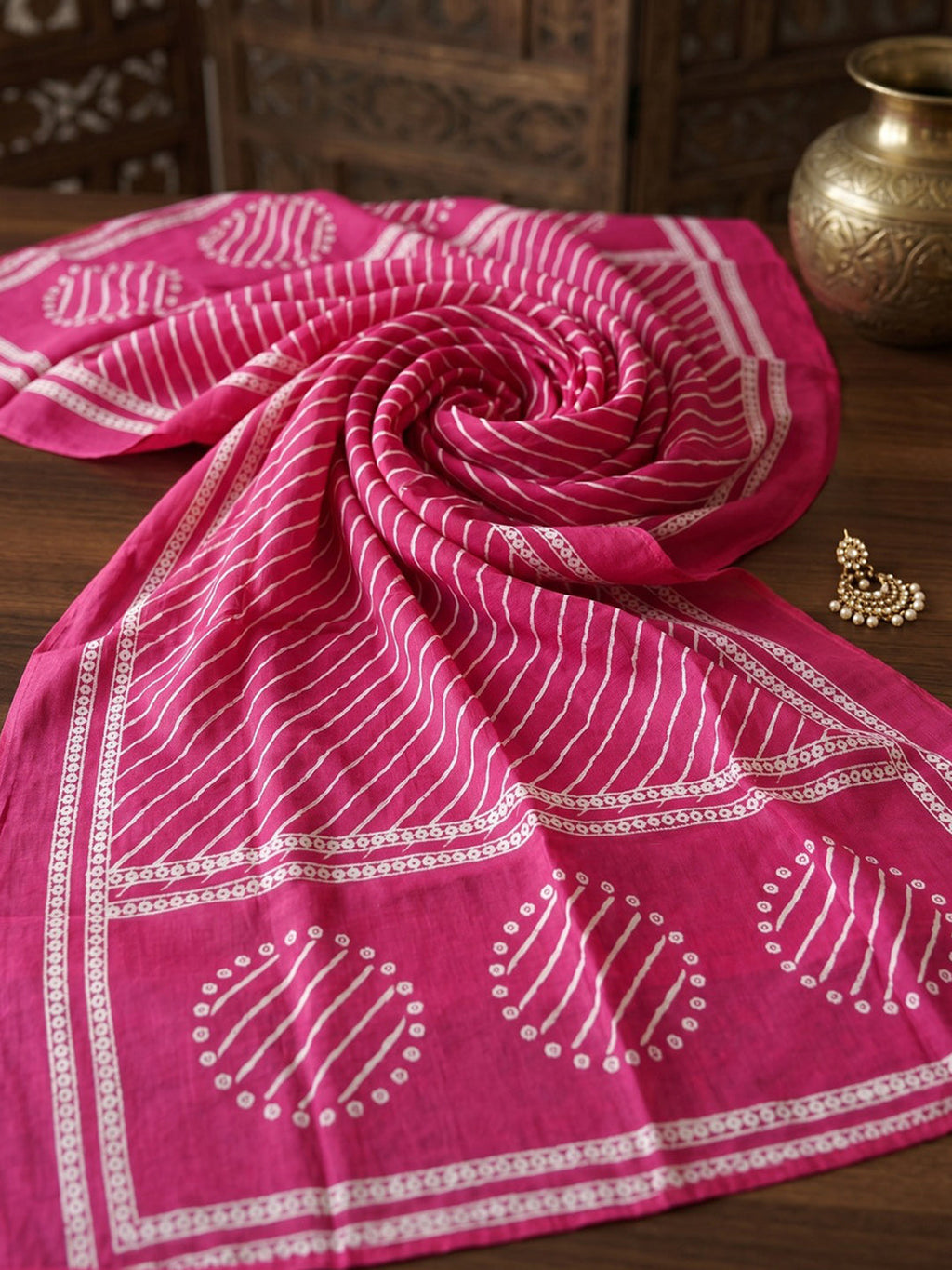 Rani Printed Cotton Blend Kurta With Pant & Dupatta