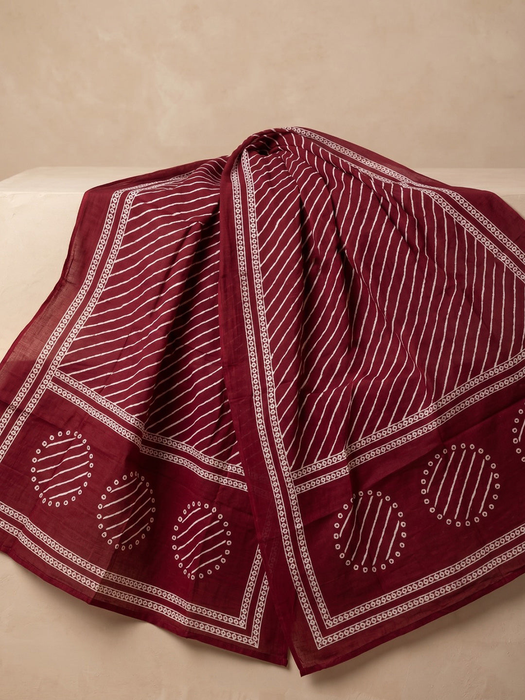 Red Printed Cotton Blend Kurta With Pant & Dupatta