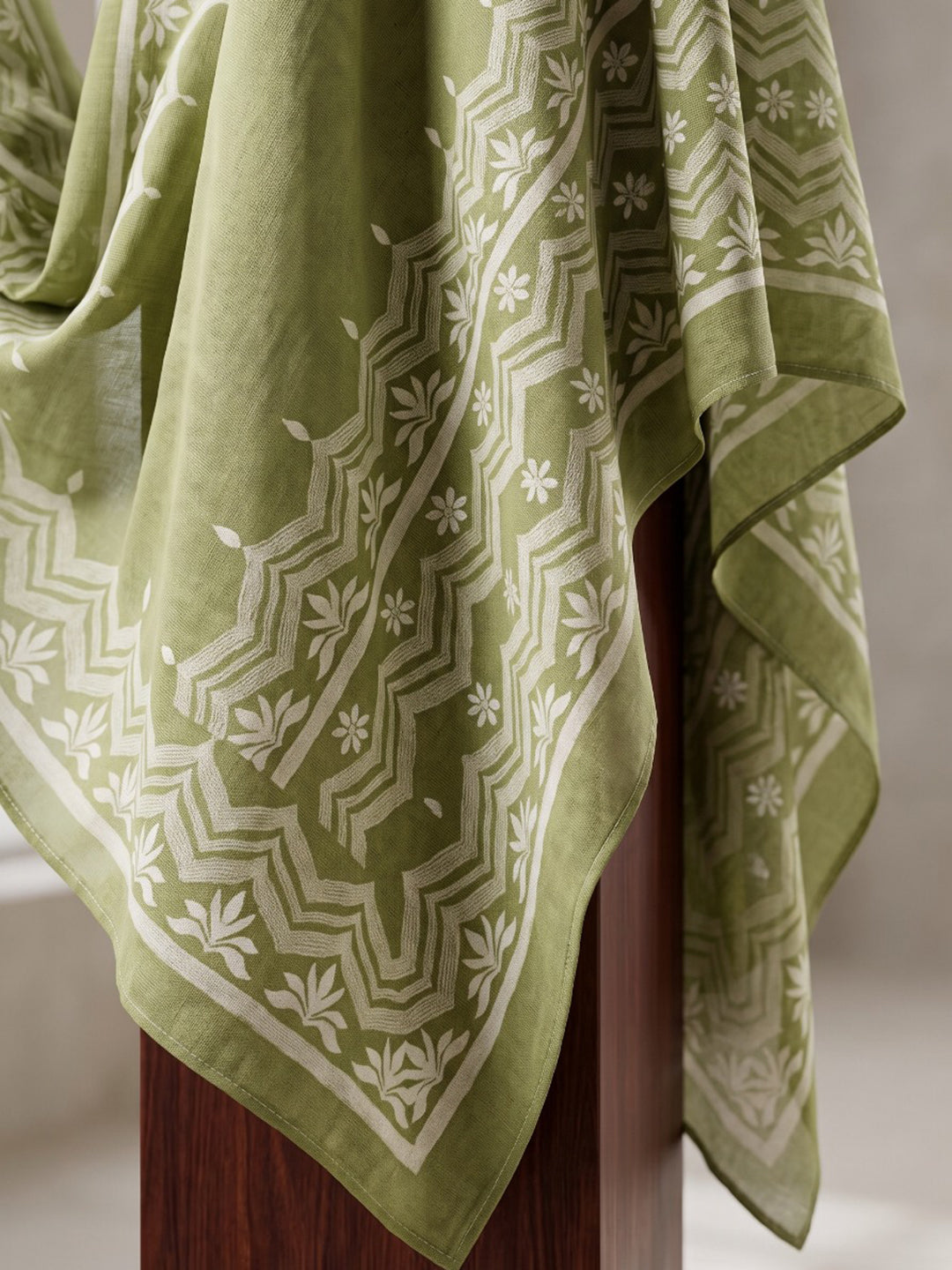 Green Printed Cotton Blend Kurta With Pant & Dupatta