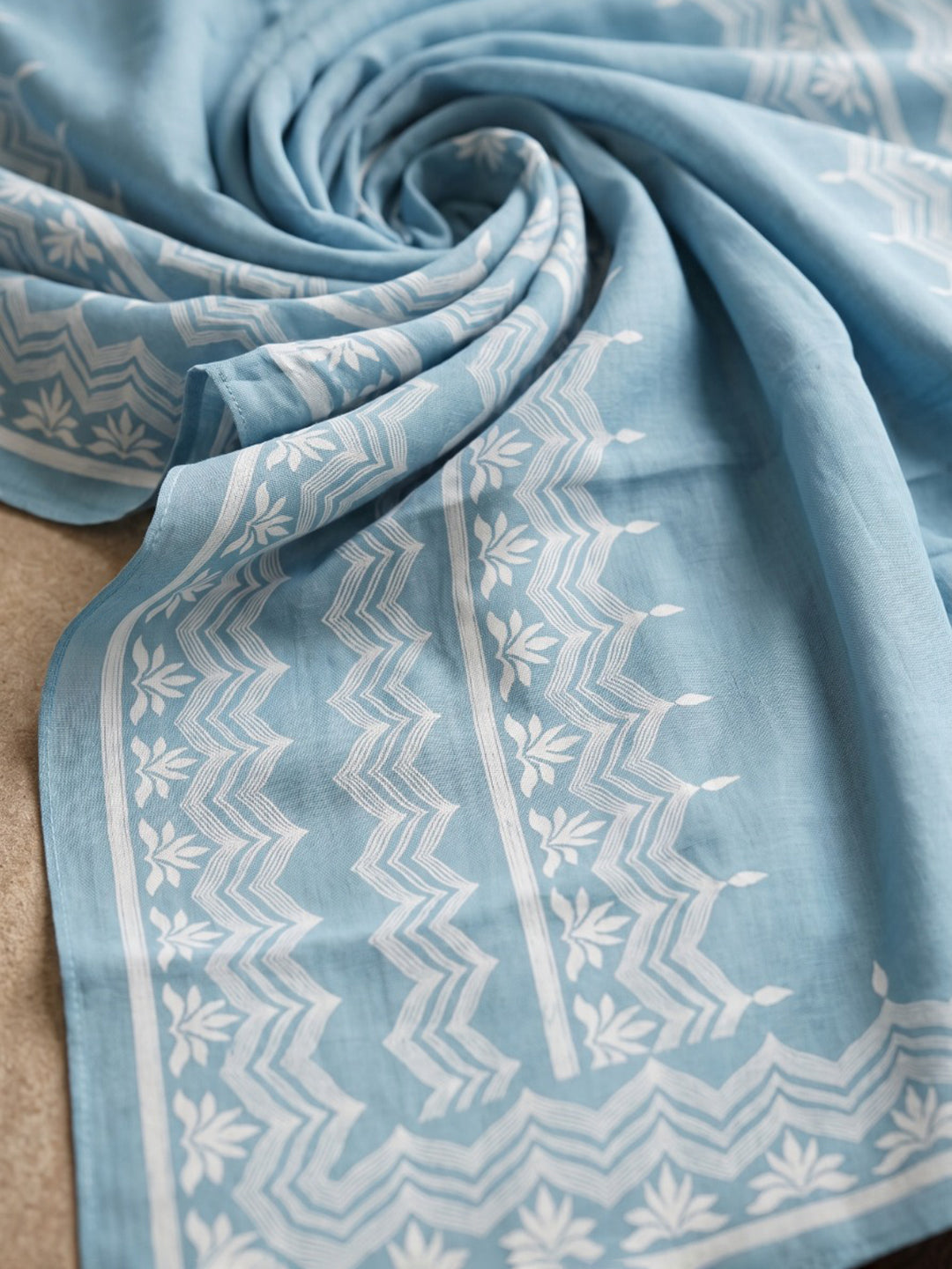Sky Blue Printed Cotton Blend Kurta With Pant & Dupatta