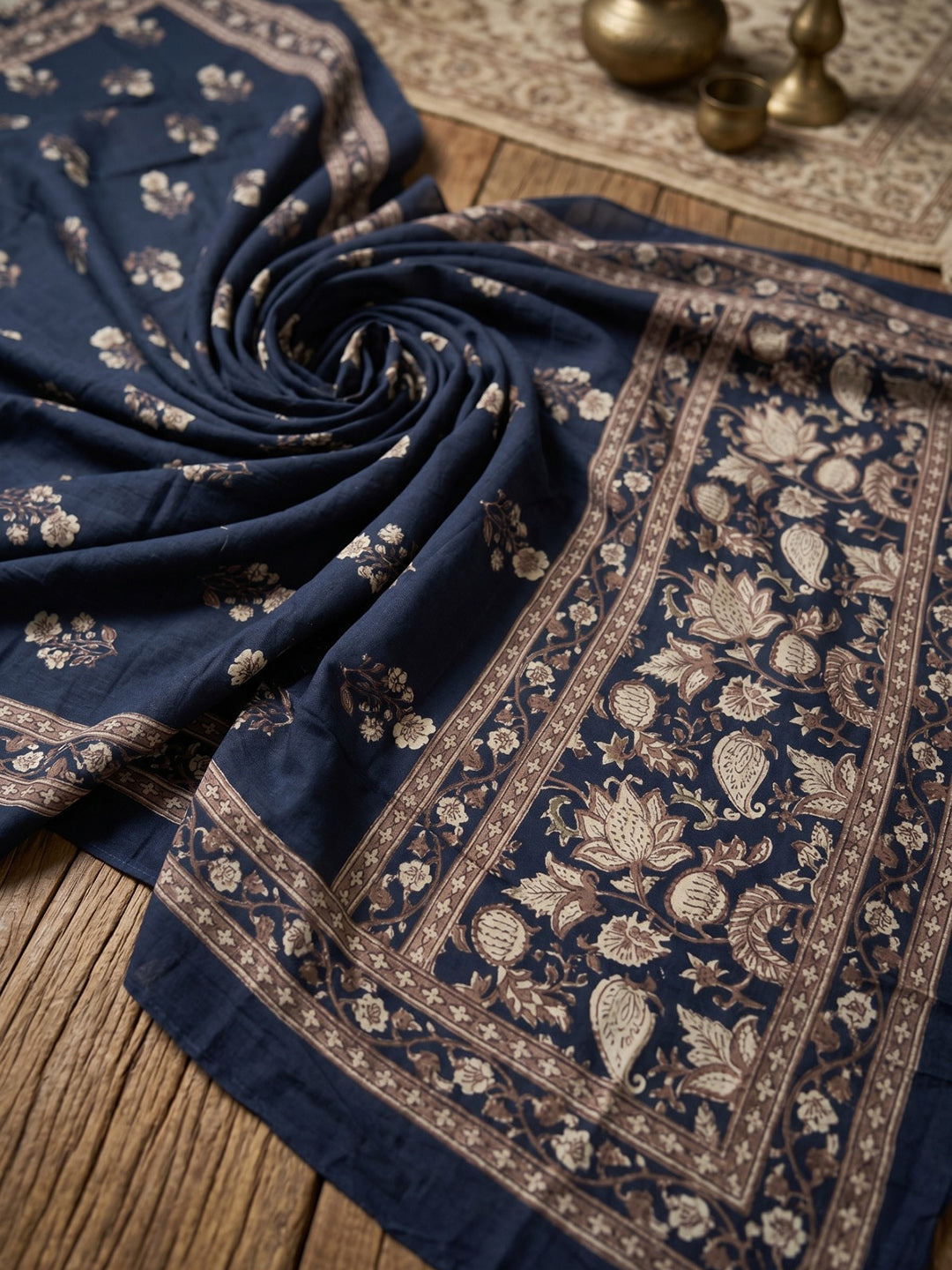 Blue Embroidery Cotton Blend Kurta With Pant & Dupatta