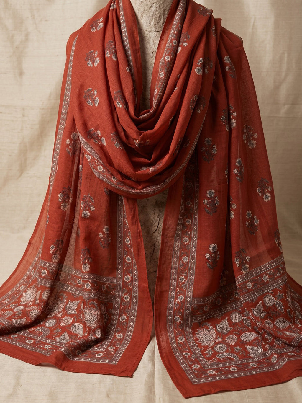 Red Embroidery Cotton Blend Kurta With Pant & Dupatta