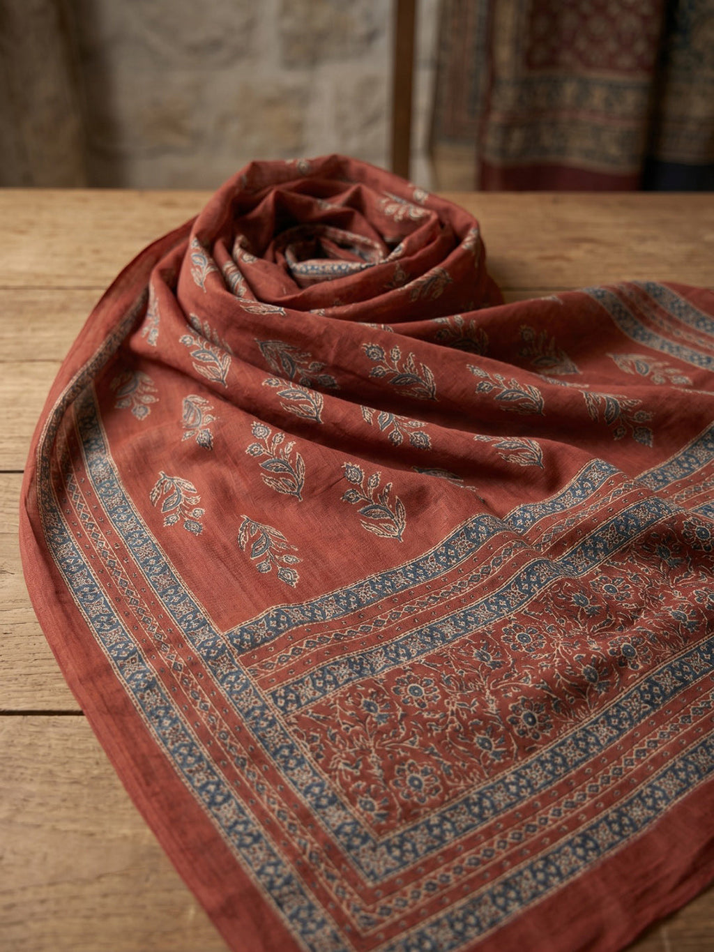 Red Printed Cotton Blend Kurta With Pant & Dupatta