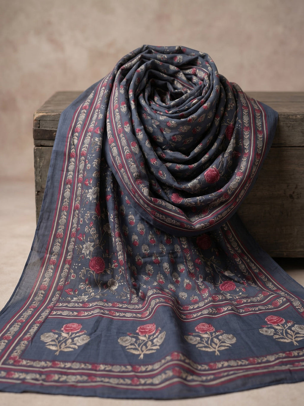 Blue Printed Cotton Blend Kurta With Pant & Dupatta