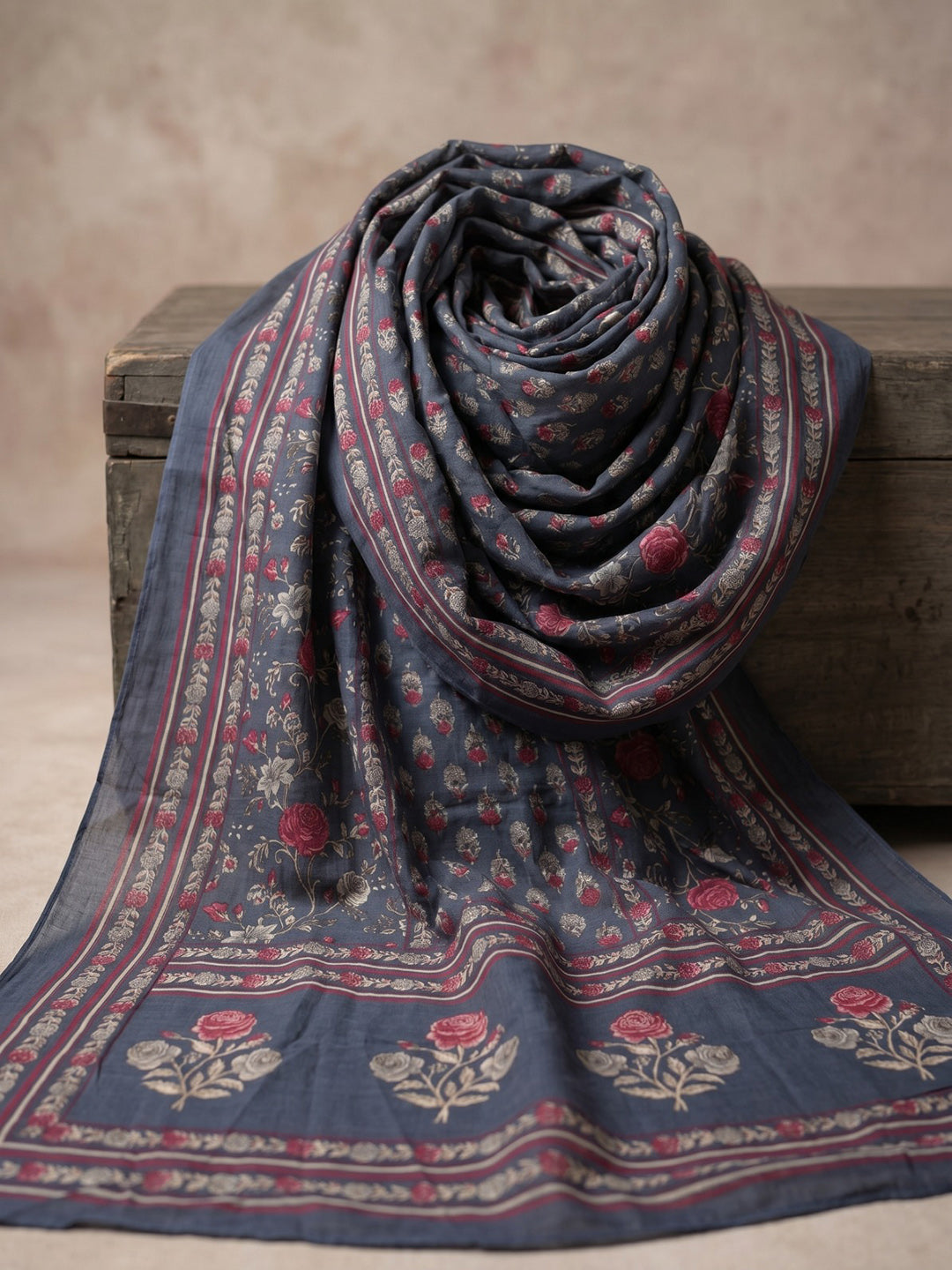 Blue Printed Cotton Blend Kurta With Pant & Dupatta