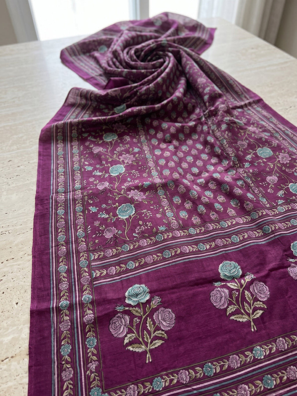 Purple Printed Cotton Blend Kurta With Pant & Dupatta