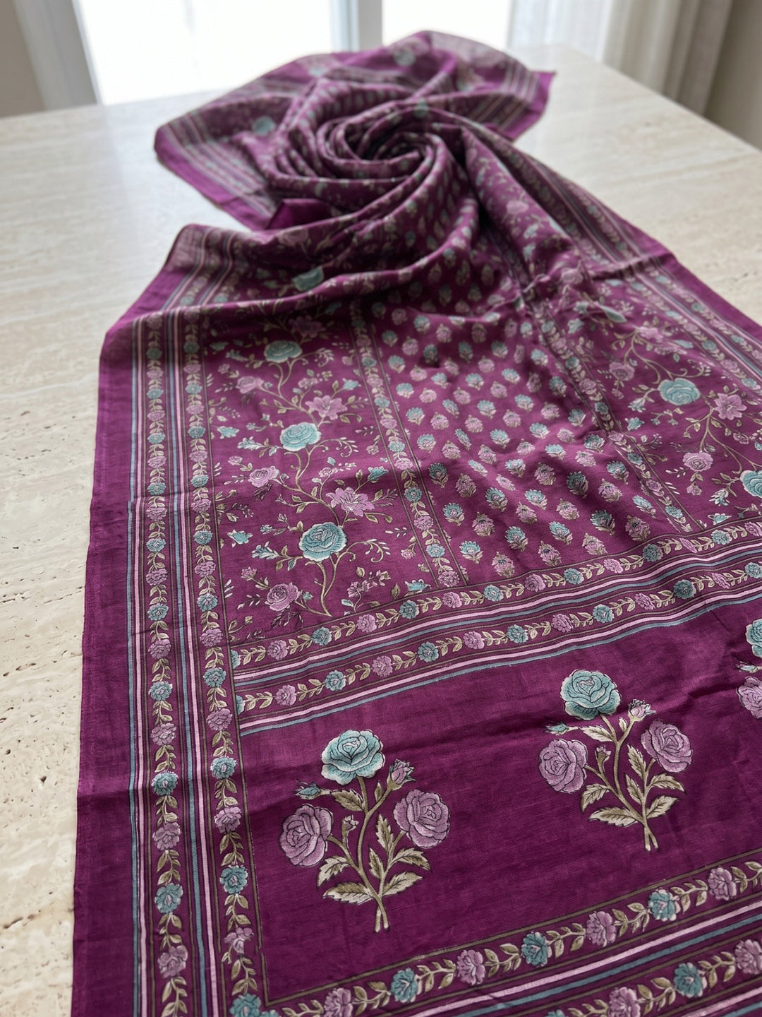 Purple Printed Cotton Blend Kurta With Pant & Dupatta
