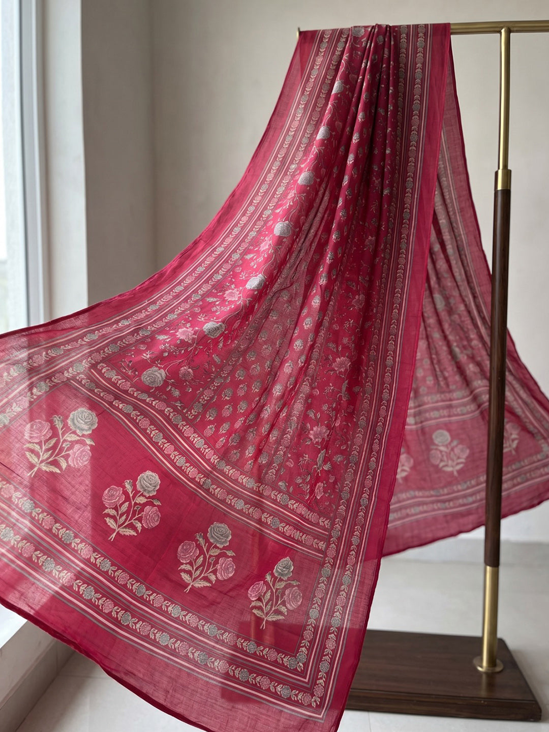 Rani Printed Cotton Blend Kurta With Pant & Dupatta