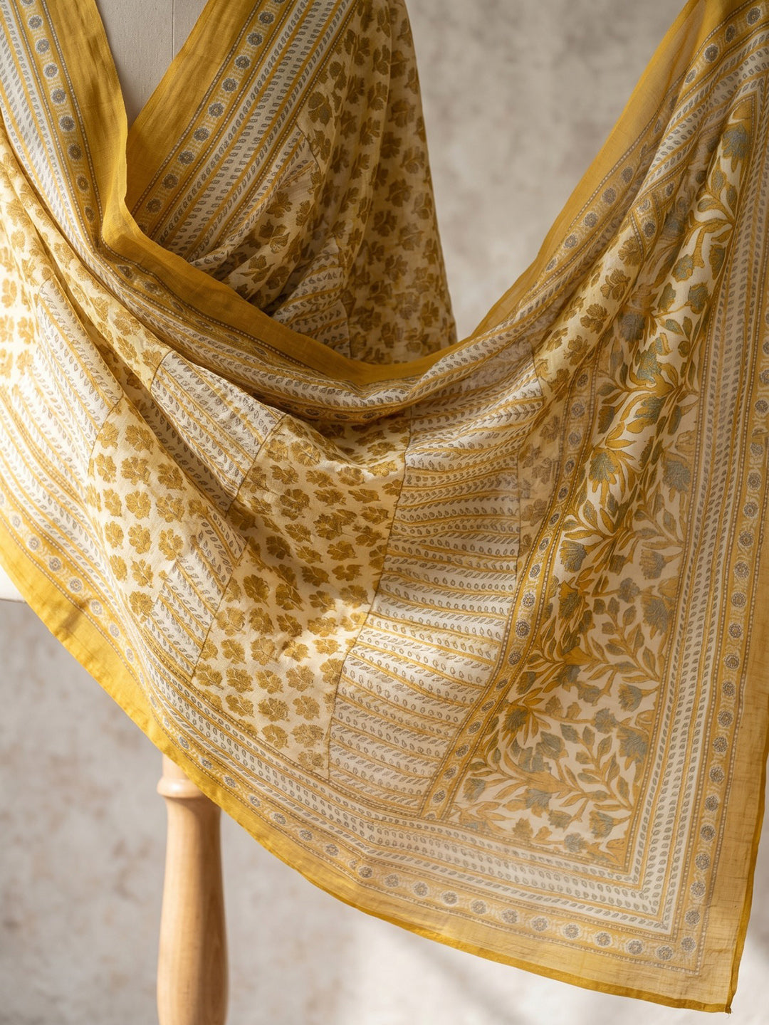 Yellow Printed Cotton Blend Kurta With Pant & Dupatta