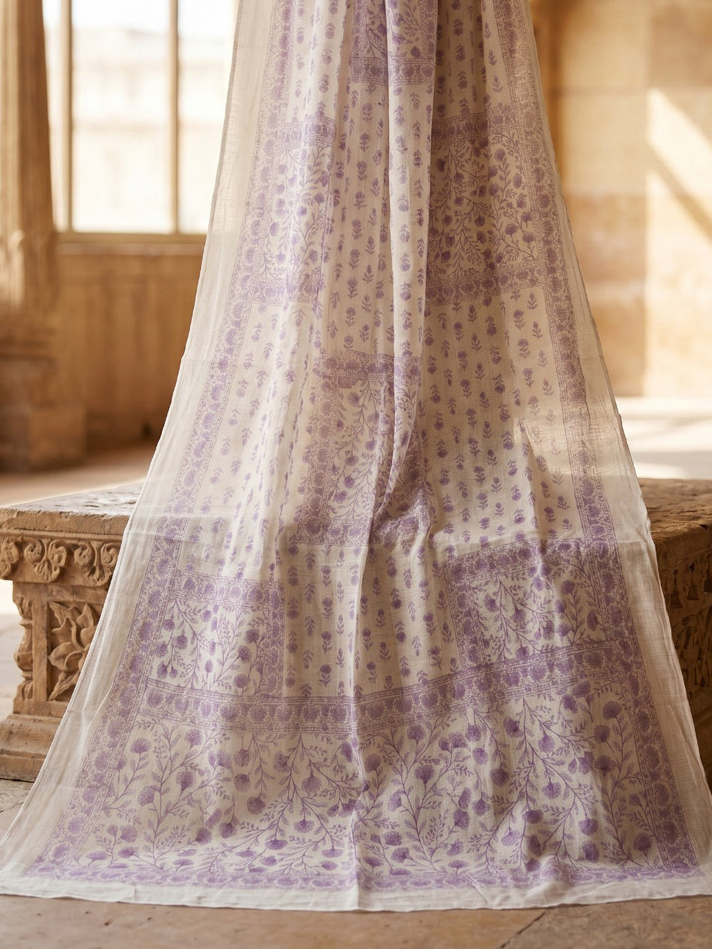 Purple Printed Cotton Blend Kurta With Pant & Dupatta