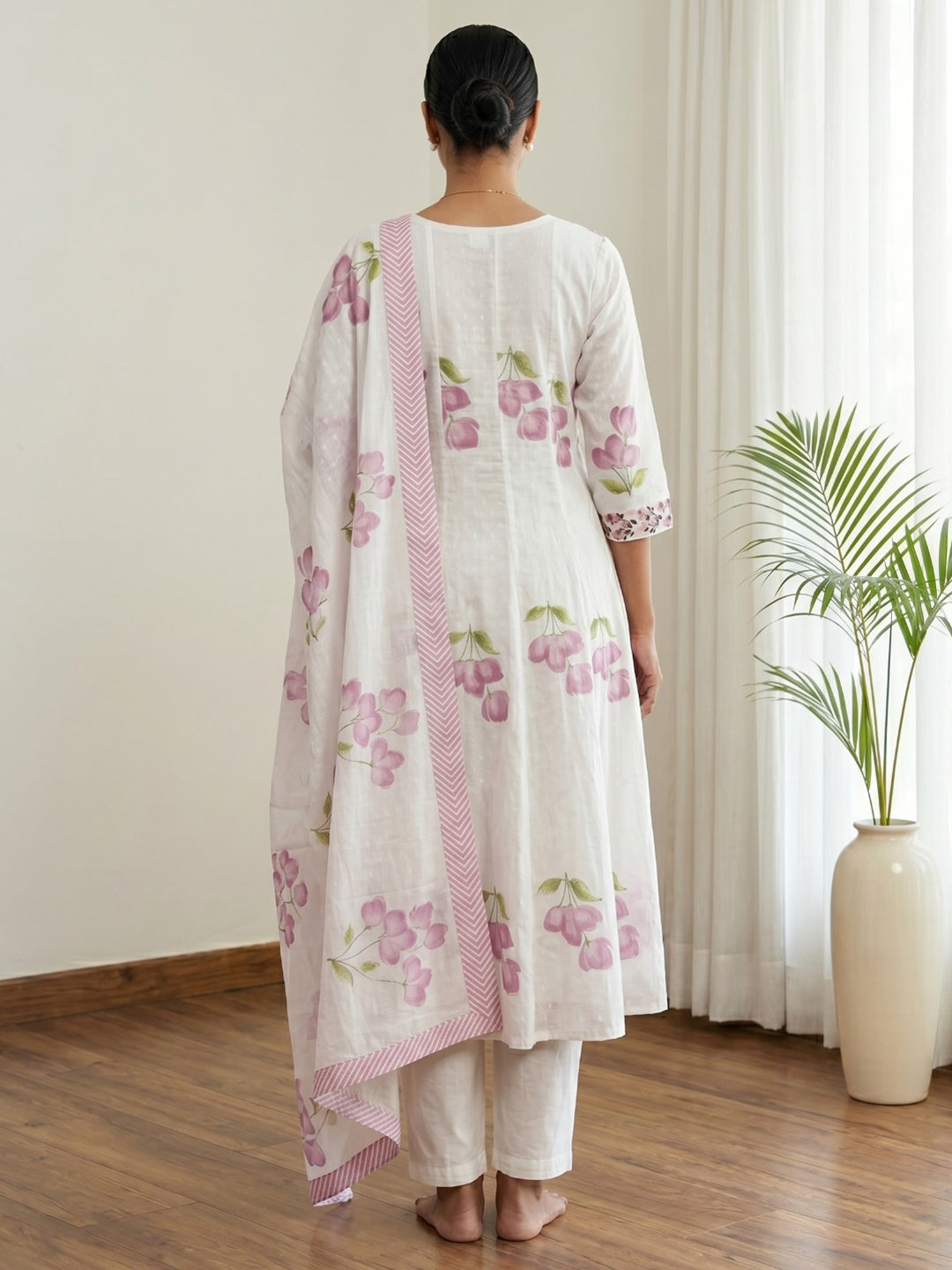 Purple Printed Cotton Blend Kurta With Pant & Dupatta