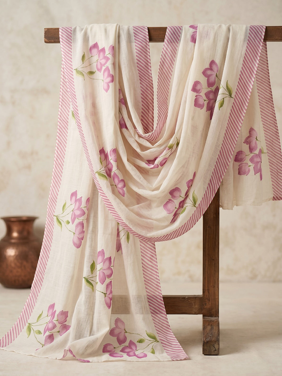 Purple Printed Cotton Blend Kurta With Pant & Dupatta
