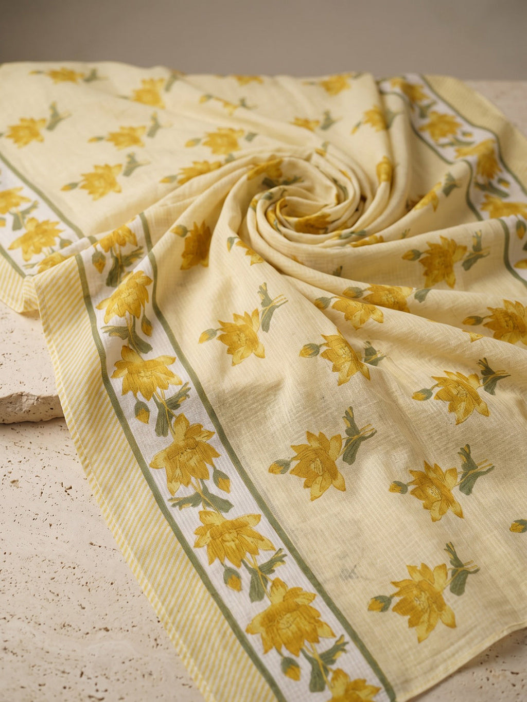 Yellow Embroidery Cotton Blend Kurta With Pant & Dupatta