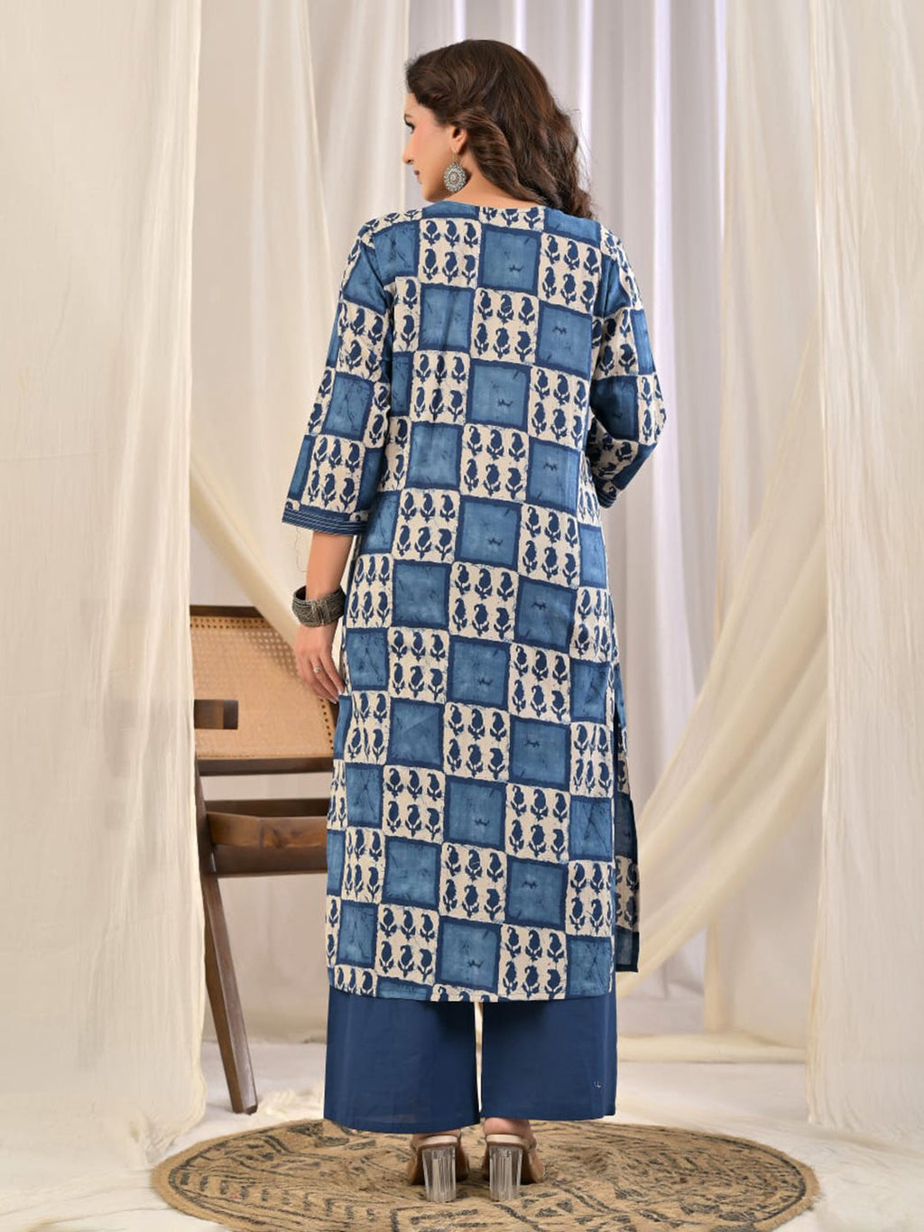 Blue Embroidery Cotton Blend Kurta With Pant & Dupatta