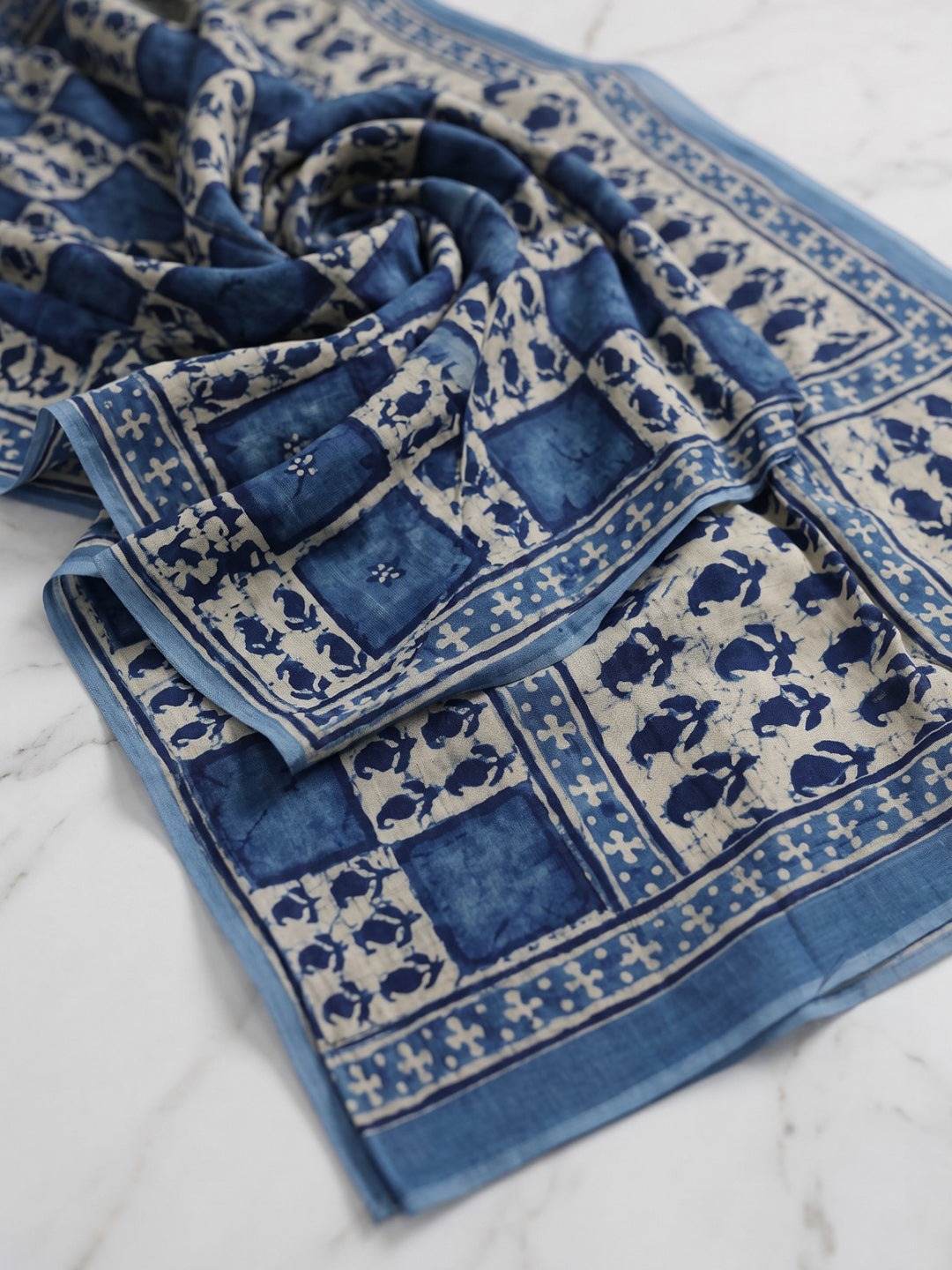 Blue Embroidery Cotton Blend Kurta With Pant & Dupatta