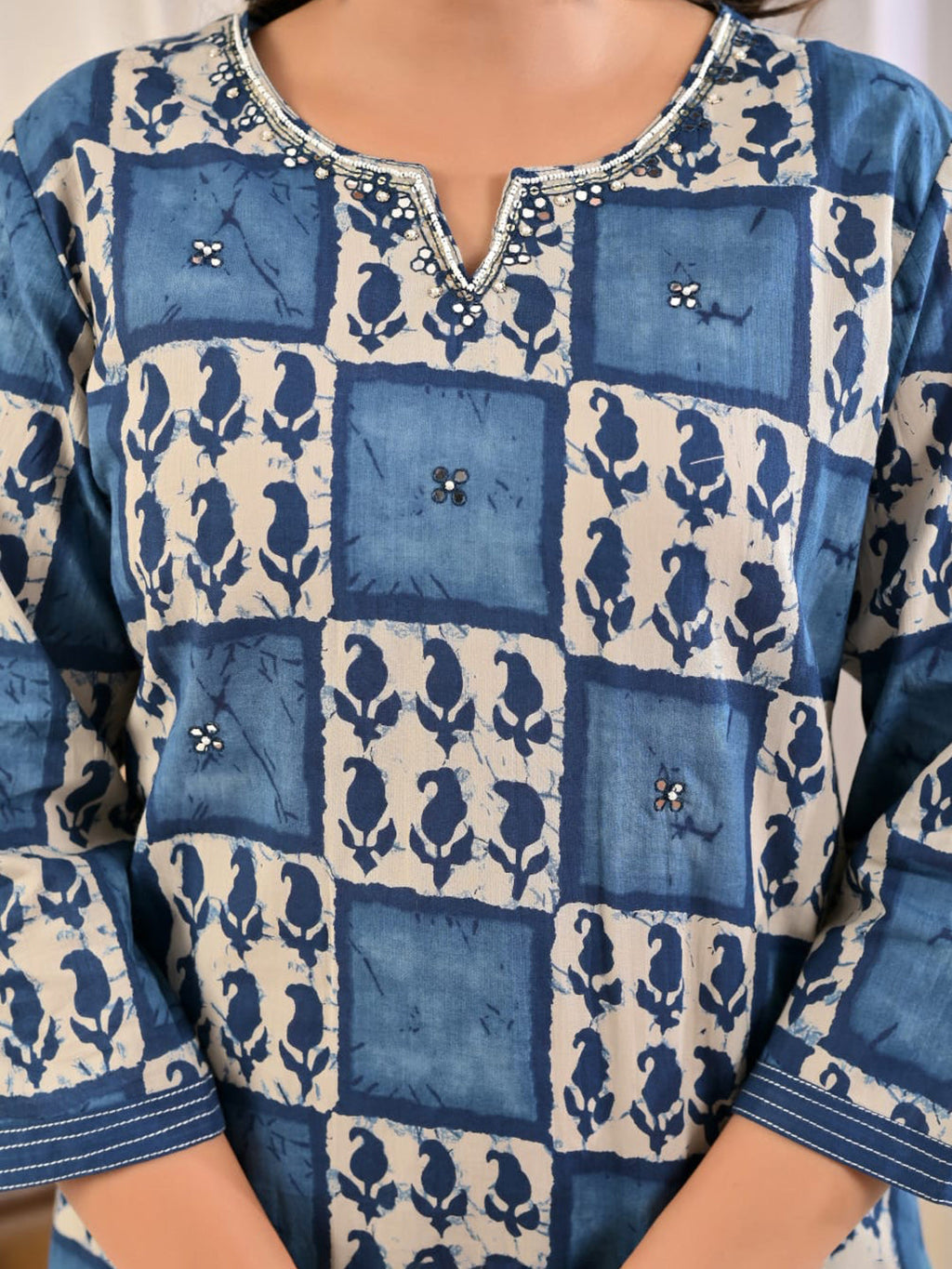 Blue Embroidery Cotton Blend Kurta With Pant & Dupatta