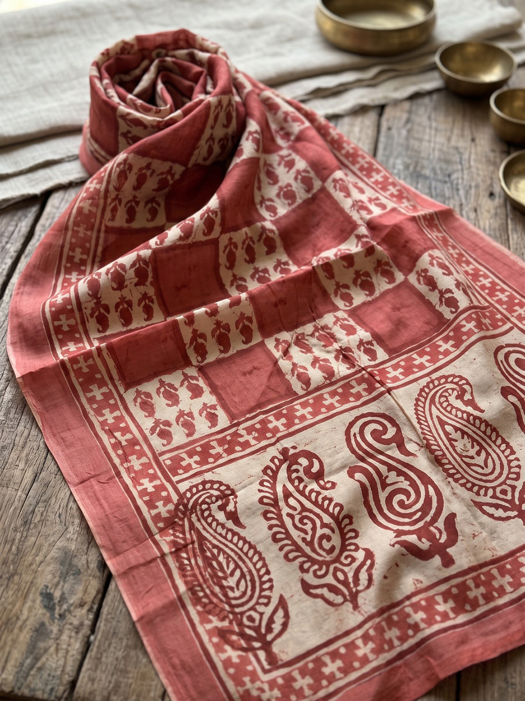 Red Embroidery Cotton Blend Kurta With Pant & Dupatta