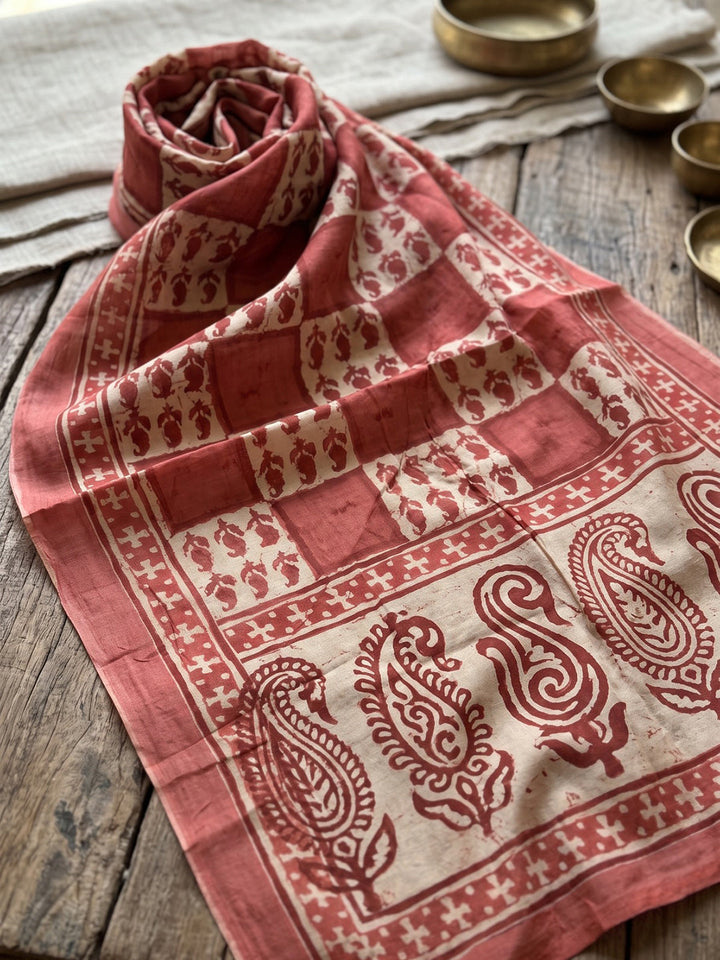Red Embroidery Cotton Blend Kurta With Pant &amp; Dupatta