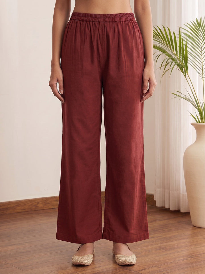 Red Embroidery Cotton Blend Kurta With Pant &amp; Dupatta