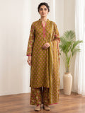 Mustard Printed Cotton Blend Kurta With Pant & Dupatta