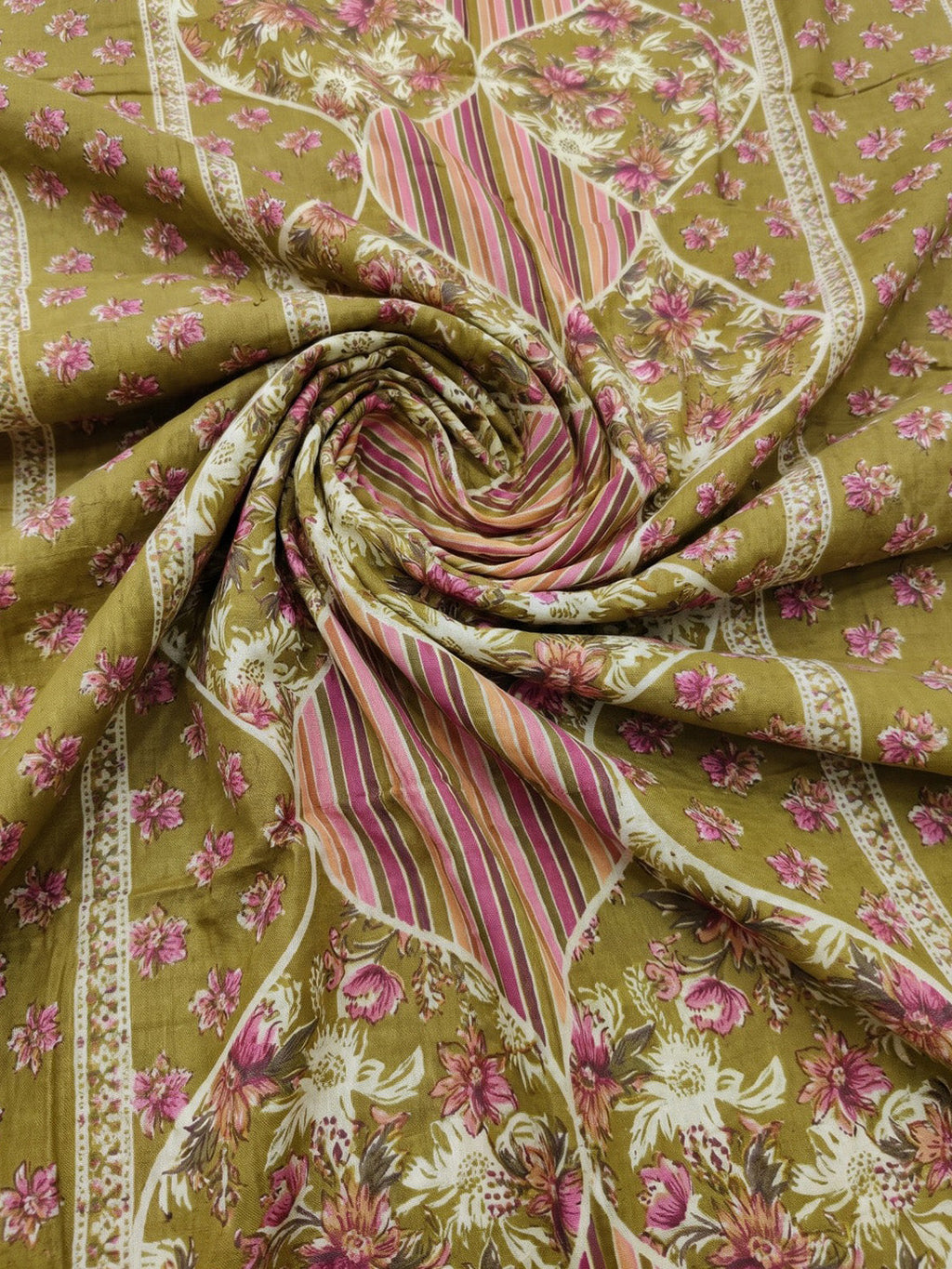 Mustard Printed Cotton Blend Kurta With Pant & Dupatta