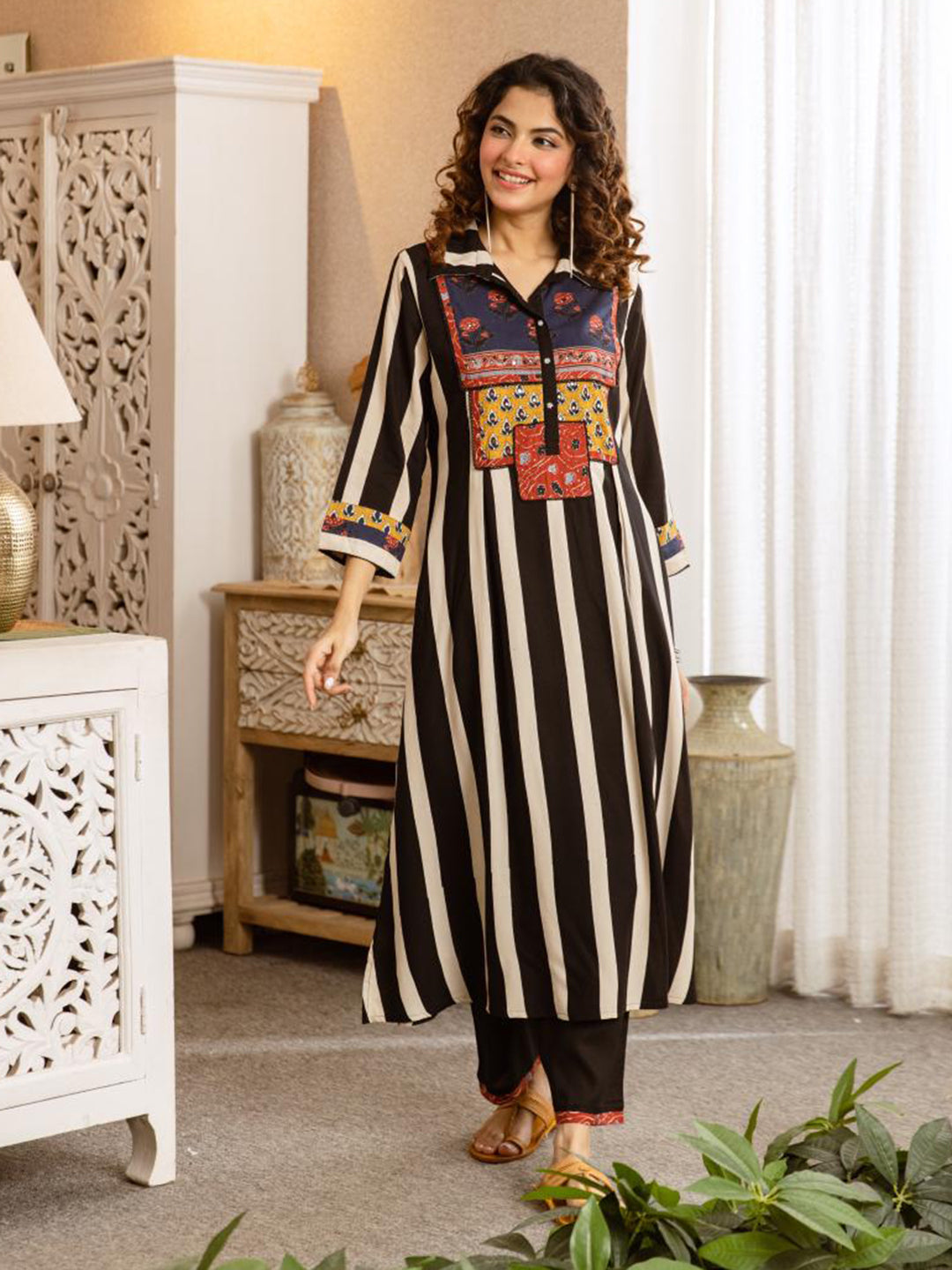 Black Printed Cotton Blend Kurta