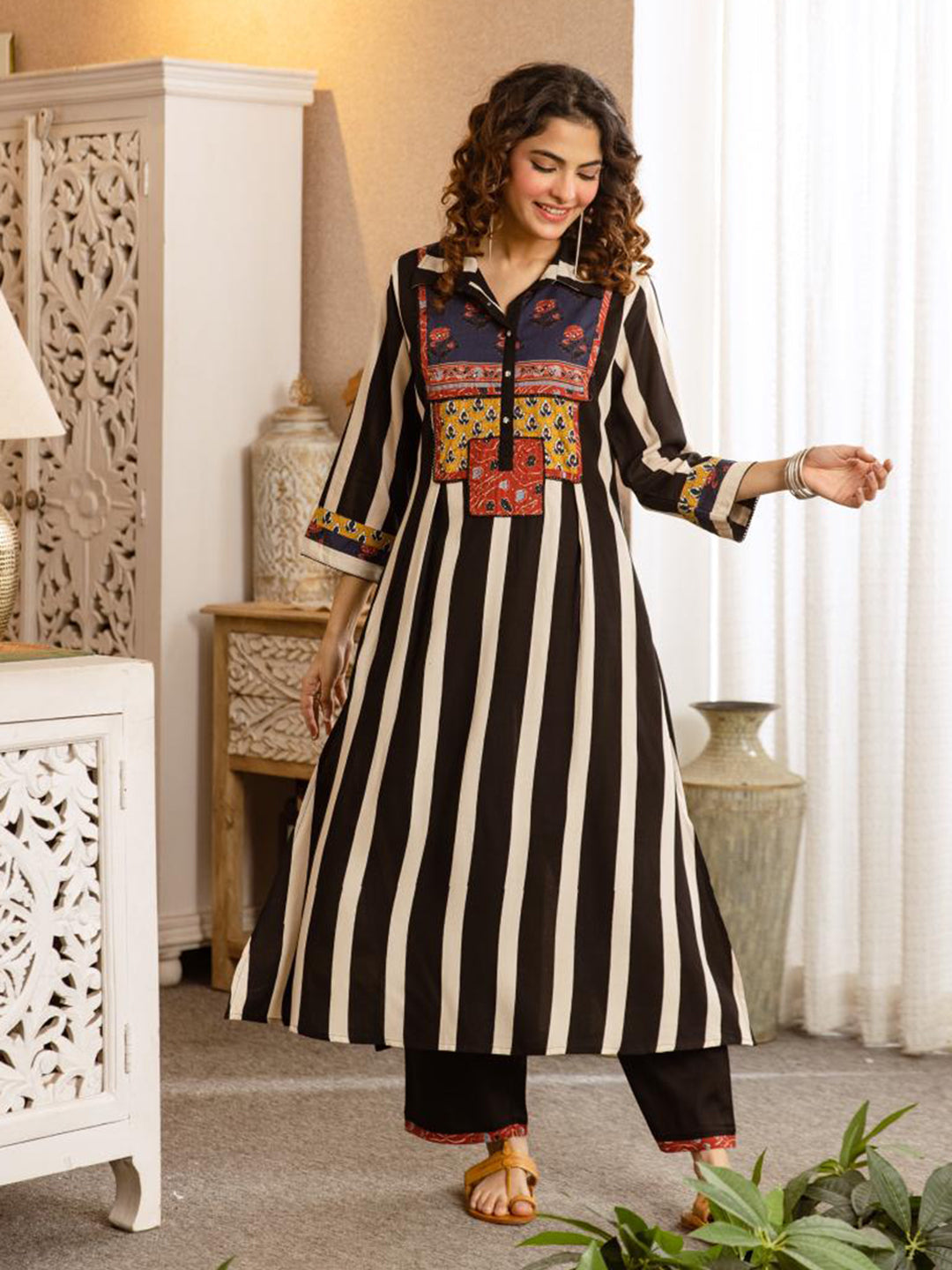 Black Printed Cotton Blend Kurta