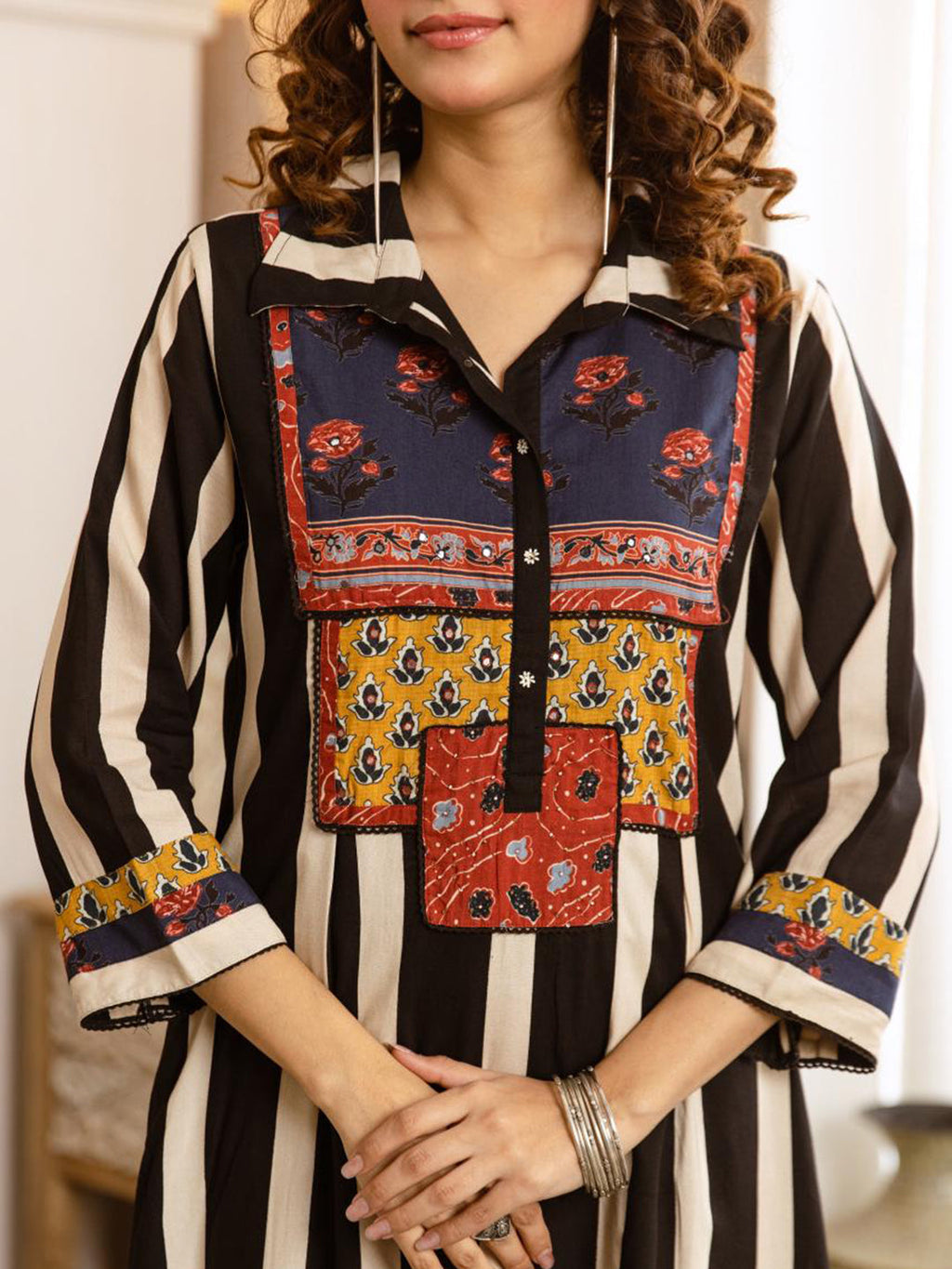 Black Printed Cotton Blend Kurta