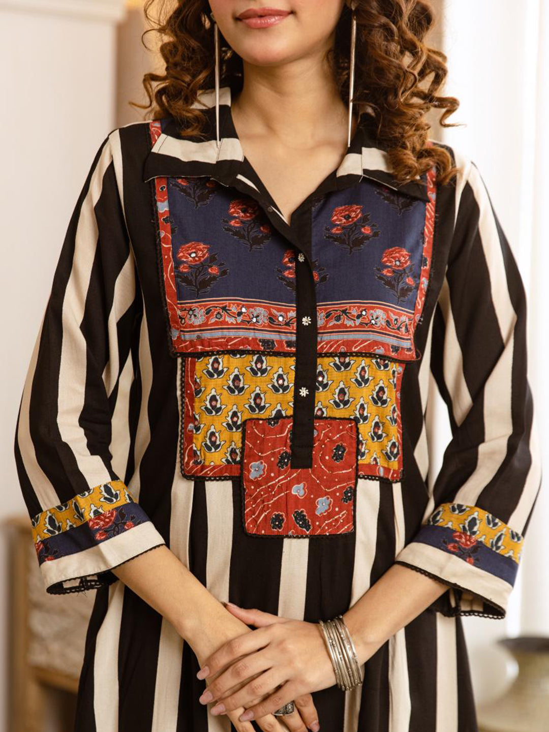 Black Printed Cotton Blend Kurta