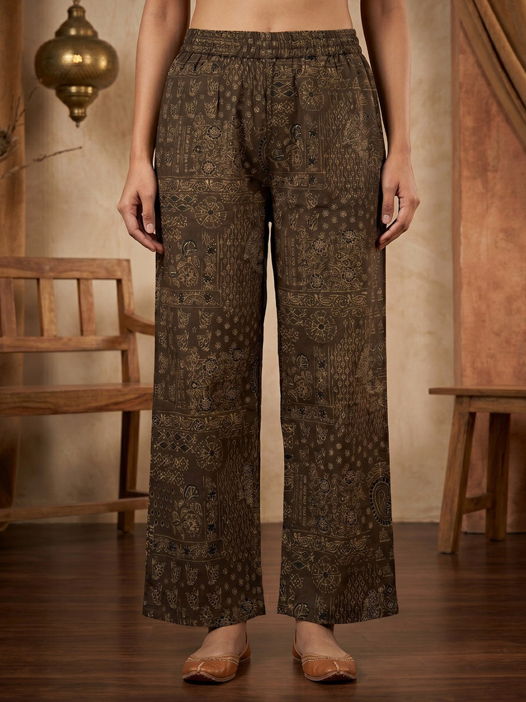 Brown Printed Cotton Blend Kurta With Pant & Dupatta