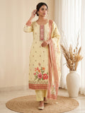 Yellow Printed Cotton Blend Kurta With Pant & Dupatta