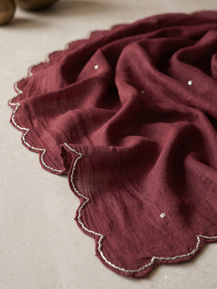Maroon Embroidered Chanderi Kurta With Pant &amp; Dupatta