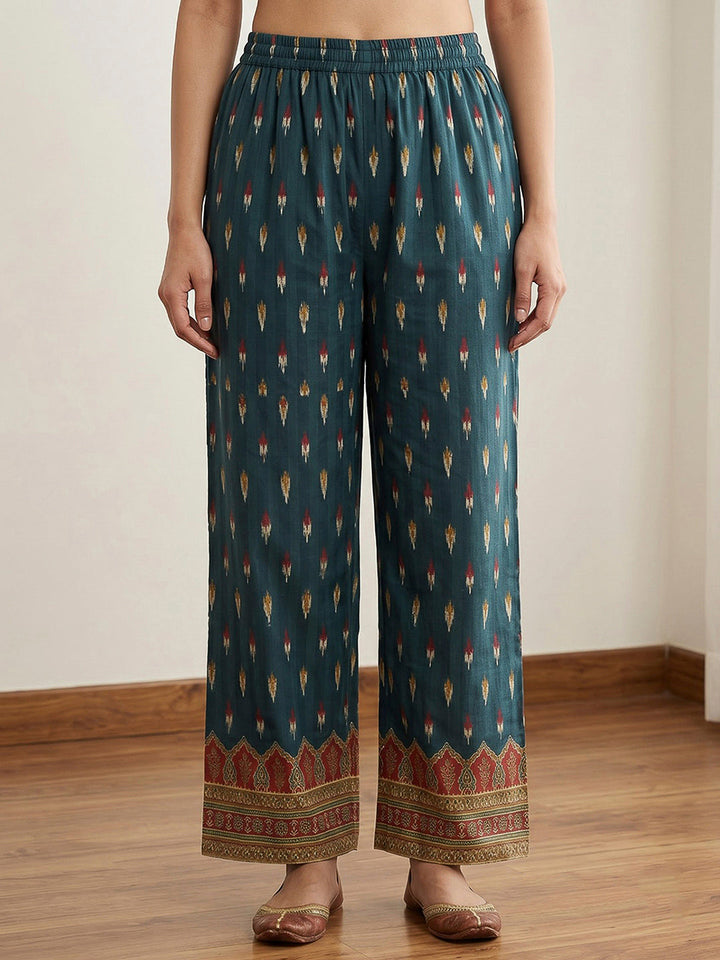 Blue Embroidered Cotton Blend Kurta Set