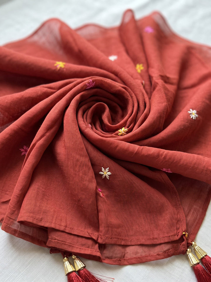Maroon Printed Chanderi Kurta With Pant &amp; Dupatta