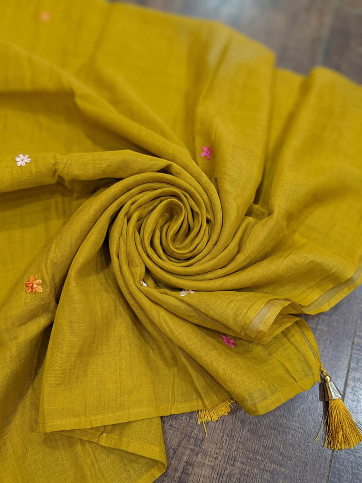 Yellow Printed Chanderi Kurta With Pant &amp; Dupatta