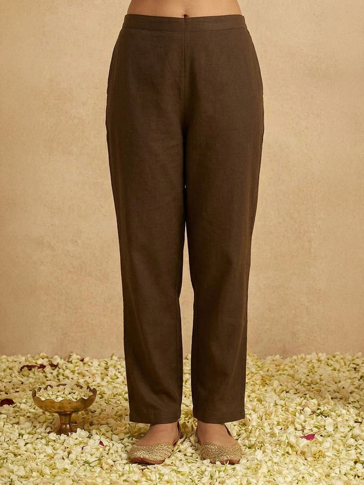 Brown Printed Cotton Blend Kurta With Pant &amp; Dupatta