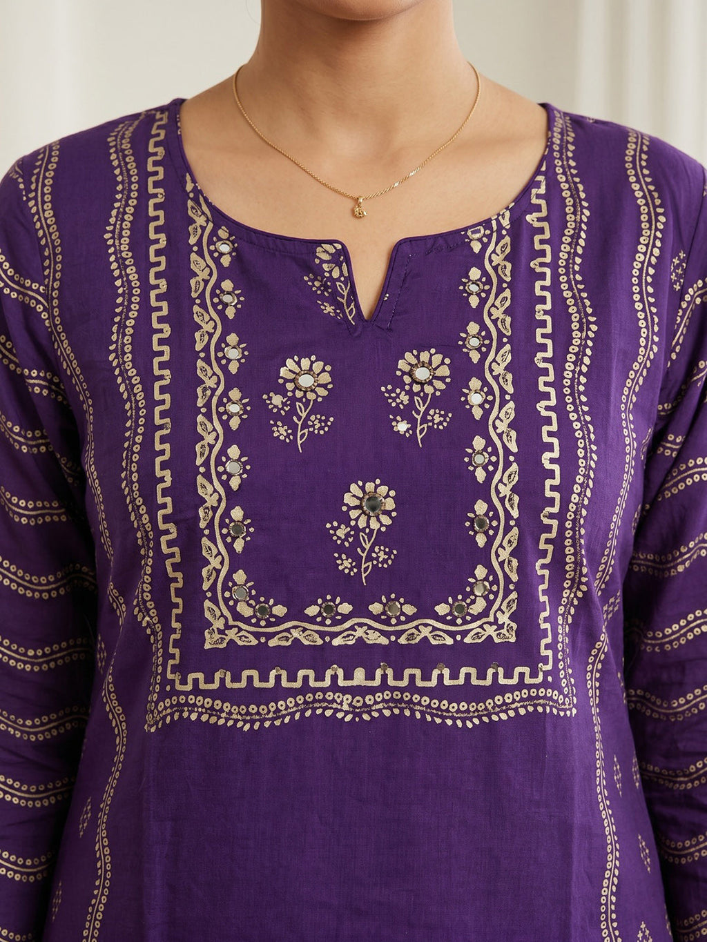 Purple Printed Cotton Blend Kurta With Pant & Dupatta
