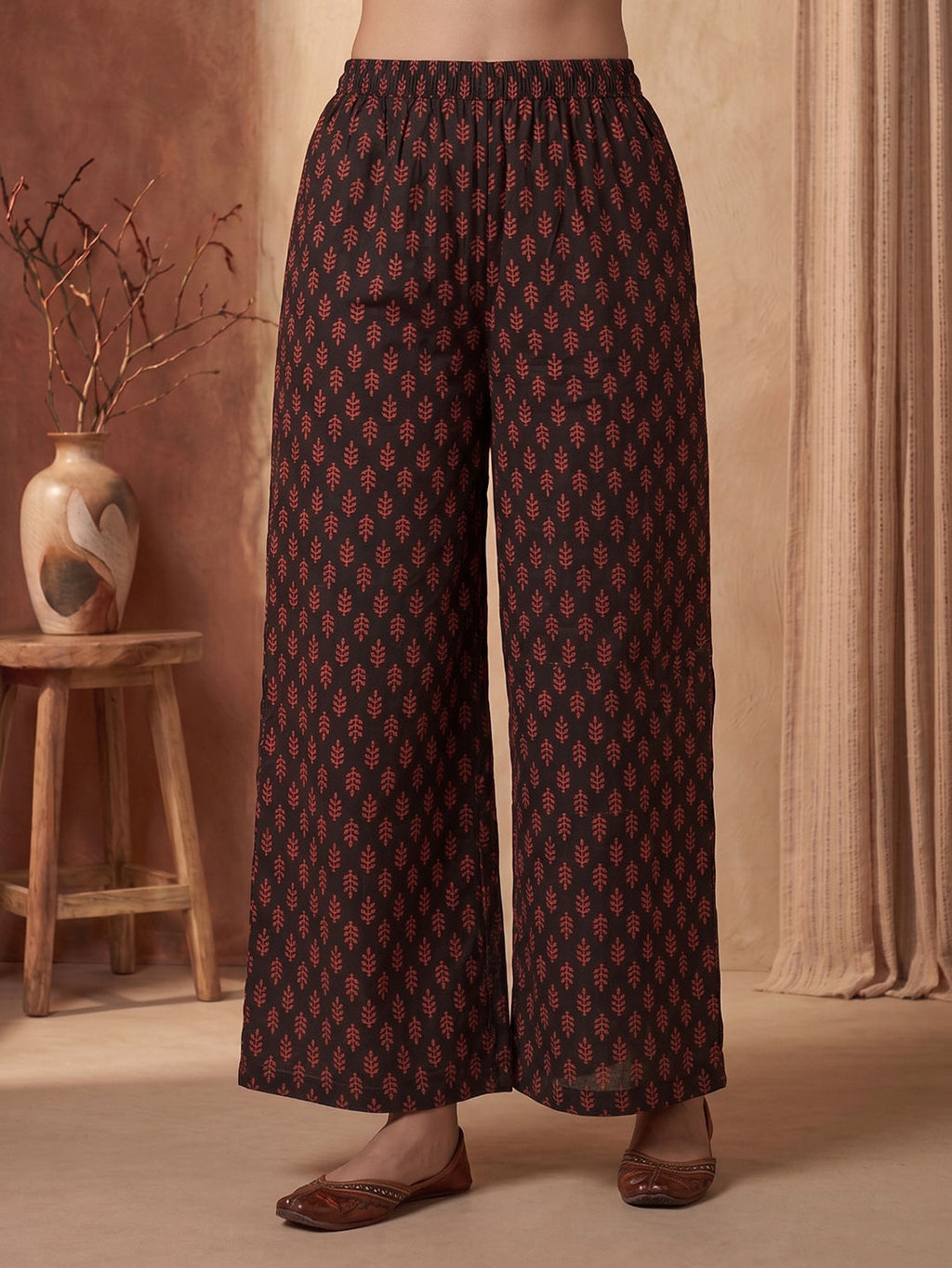 Brown Printed Cotton Blend Kurta With Pant & Dupatta