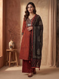 Red Printed Cotton Blend Kurta With Pant & Dupatta