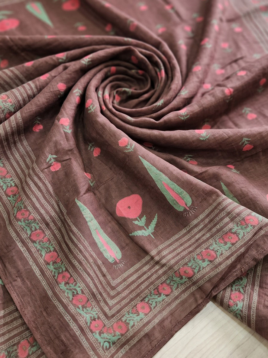Brown Embroidery Cotton Blend Kurta With Pant & Dupatta