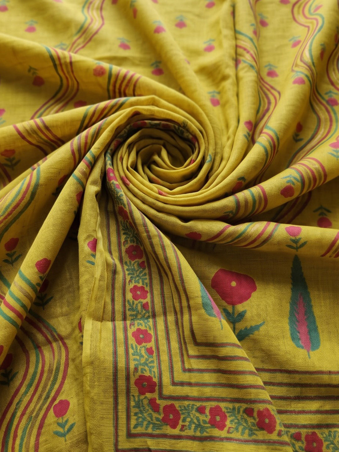 Mustard Embroidery Cotton Blend Kurta With Pant & Dupatta
