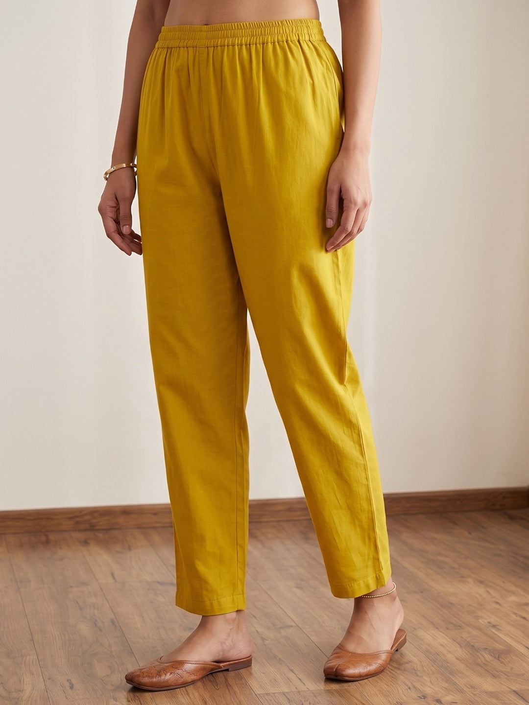 Mustard Embroidery Cotton Blend Kurta With Pant & Dupatta