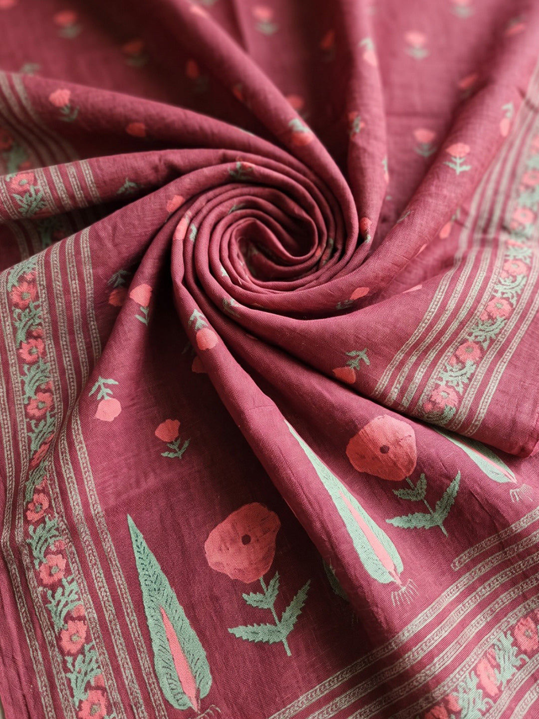 Red Embroidery Cotton Blend Kurta With Pant & Dupatta