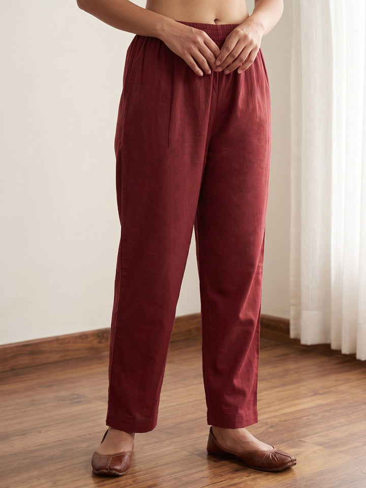 Red Embroidery Cotton Blend Kurta With Pant &amp; Dupatta