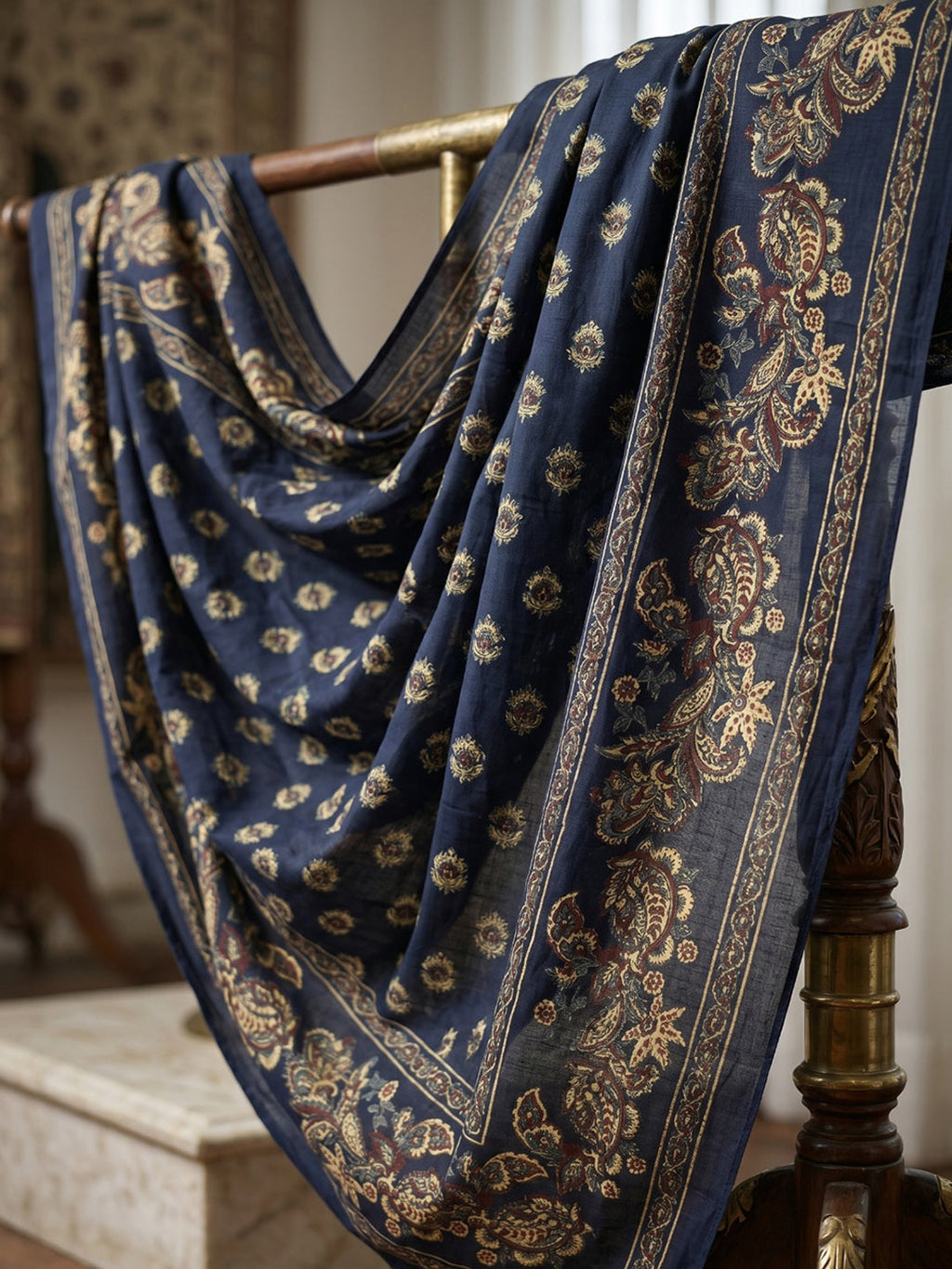 Blue Embroidery Cotton Blend Kurta With Pant & Dupatta
